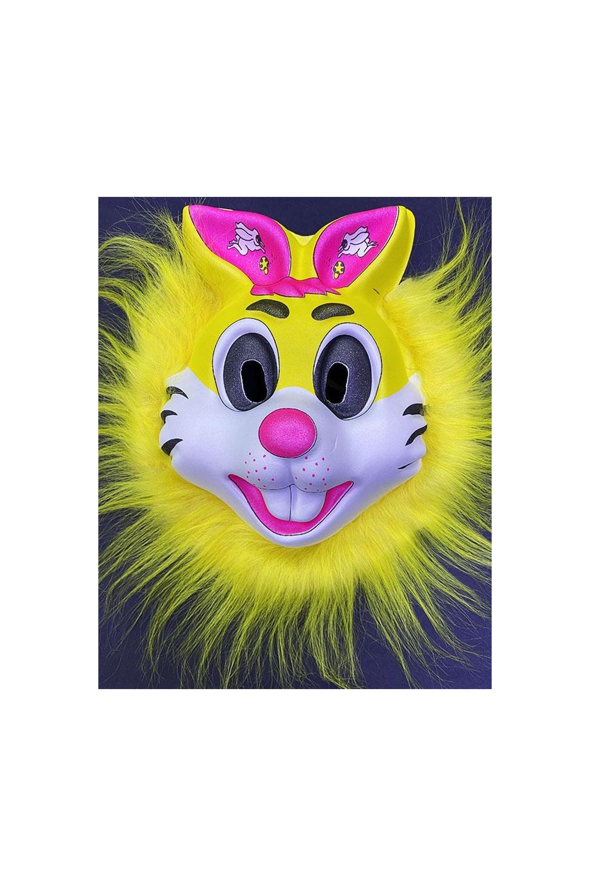 Sarı Peluşlu Pembe Kulaklı Kırılmaz Yumuşak Tavşan Maskesi 22x19 cm