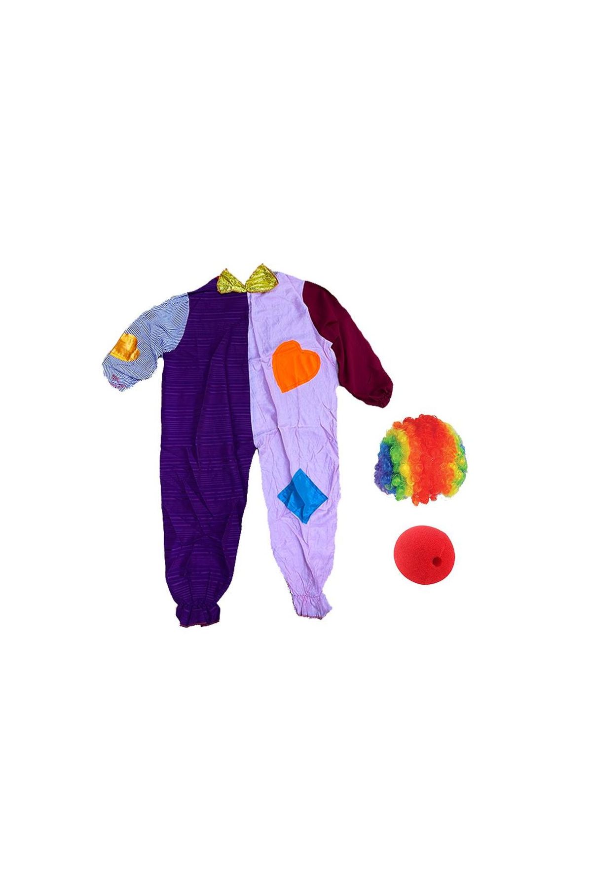 Çocuk Palyaço Kostümü Peruğu ve Burnu 12-13 Yaş Model 3