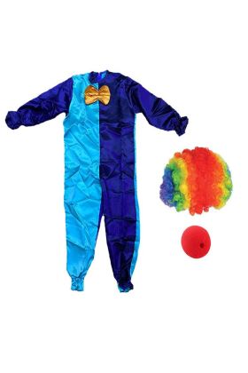 Çocuk Palyaço Kostümü Peruğu ve Burnu 13-14 Yaş Model 6