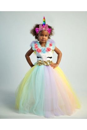 Unicorn Çocuk Kostümü - Tarlatanlı Kabarık Unicorn Pony Kostümü ve Taç Seti