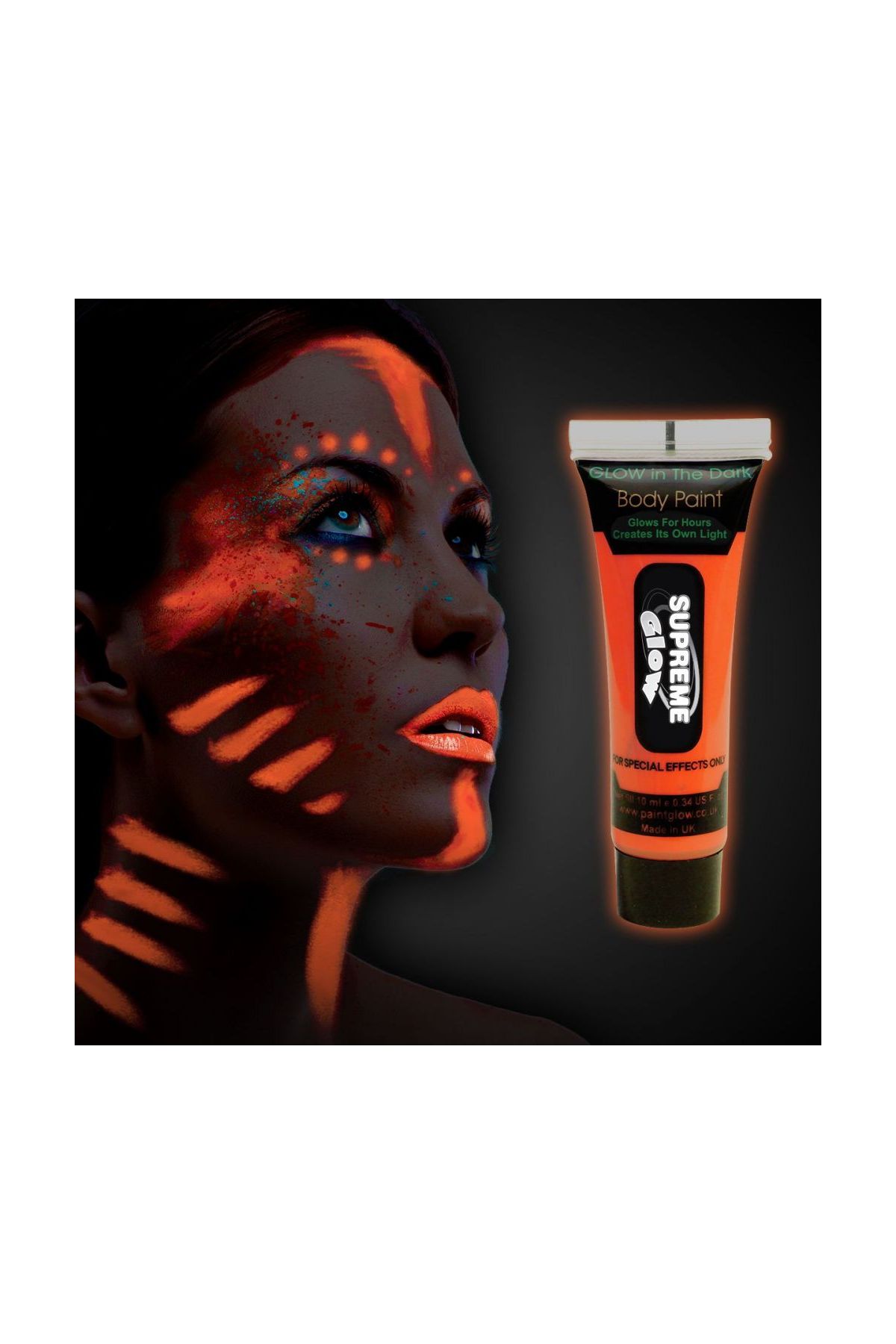 Karanlıkta Parlayan Fosforlu Neonlu Glow Parti Yüz Boyası Vücut Kremi Turuncu Renk