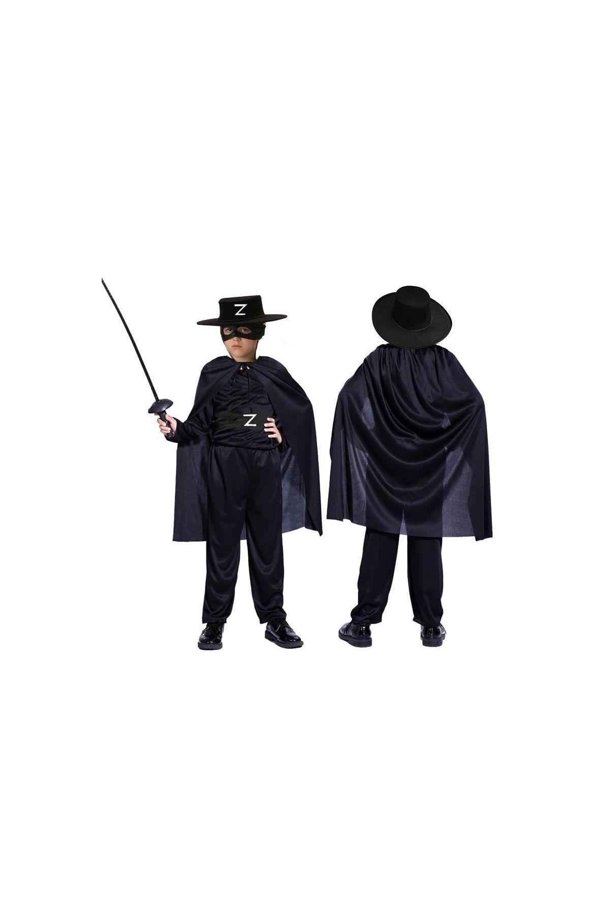 Zorro Kara Şövalye Kostümü - Zorro Kostümü Çocuk Boy 5-6 Yaş