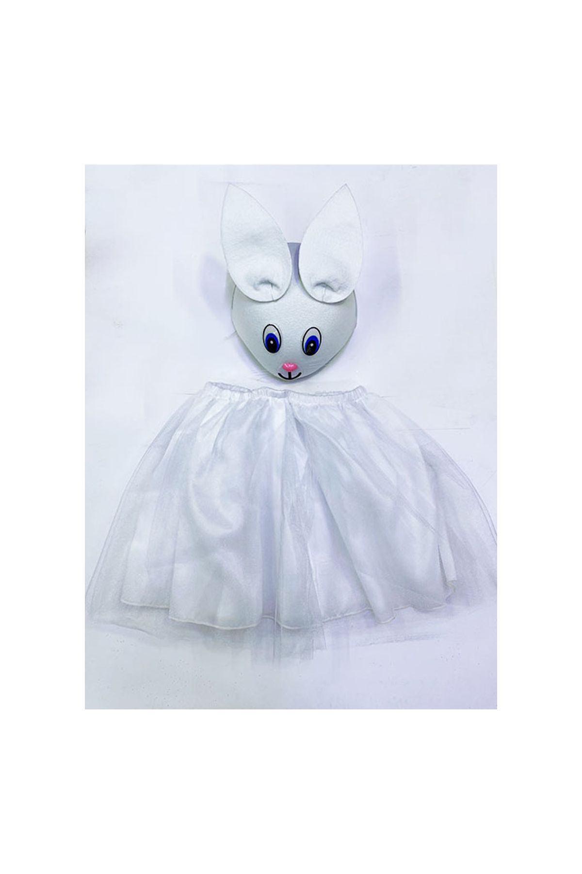 Tavşan Kostümü Beyaz - 23 Nisan Tavşan Şapka ve Tütü Etek Seti 2 Parça