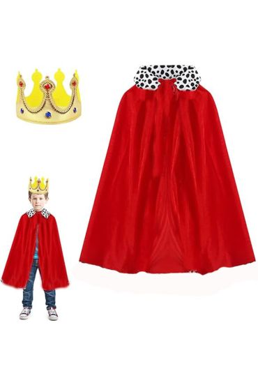 Çocuk Boy Kral Pelerini 90 cm ve Yumuşak Eva Kral Tacı Altın Renk