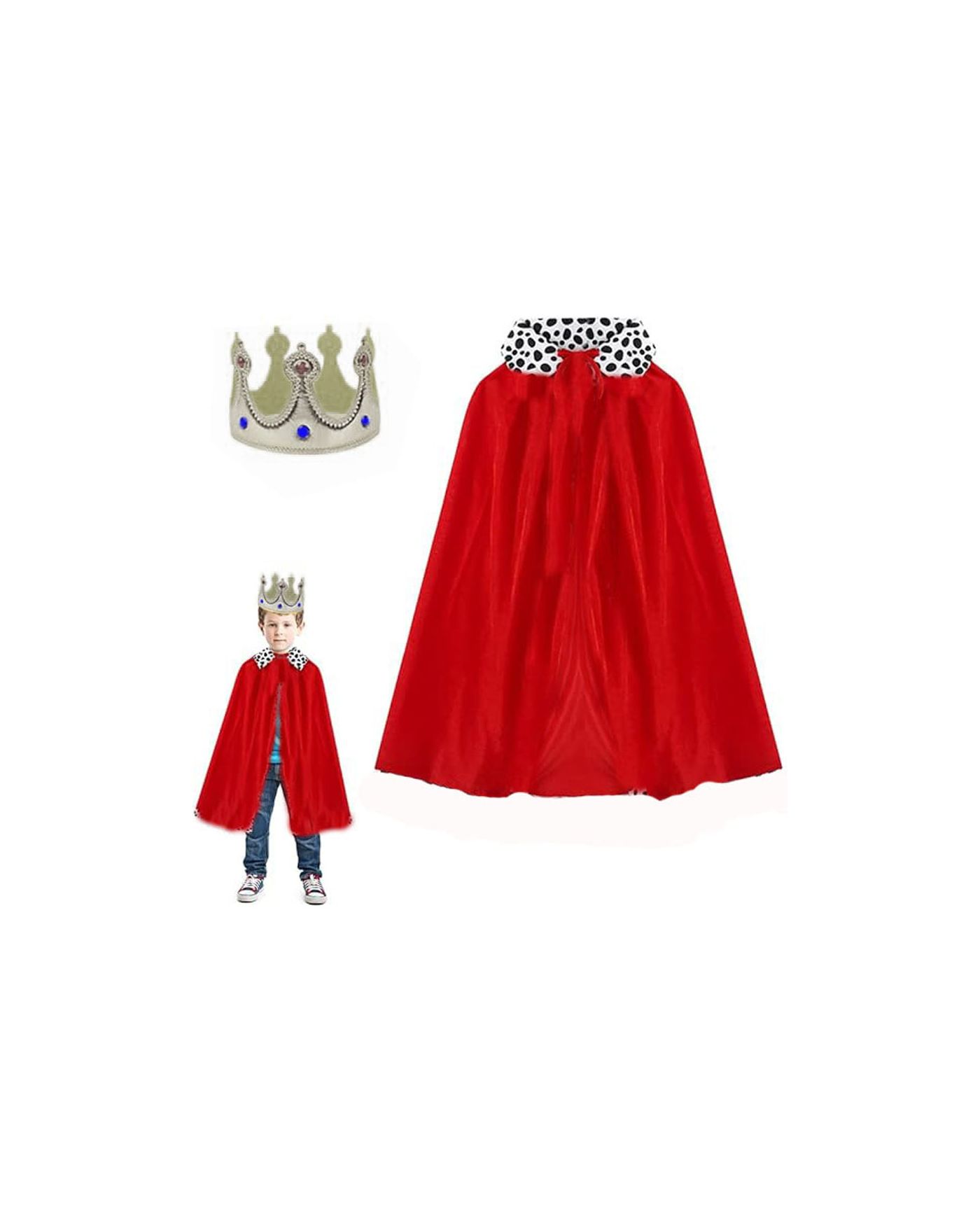 Çocuk Boy Kral Pelerini 90 cm ve Yumuşak Eva Kral Tacı Gümüş Renk