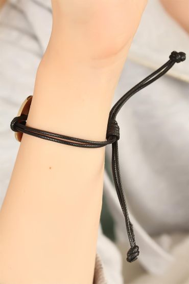LOVE (Aşık) Siyah Deri İpli Unisex Mood Bileklik - TJ-BB1986
