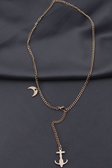 Çelik Rose Renk Çapa Tasarımlı Kadın Kolye - TJ-BKO5926