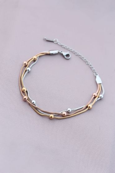 316L Kararmaz Çelik Gümüş Renk Top Zincirli Kadın Bileklik - TJ-BB4172