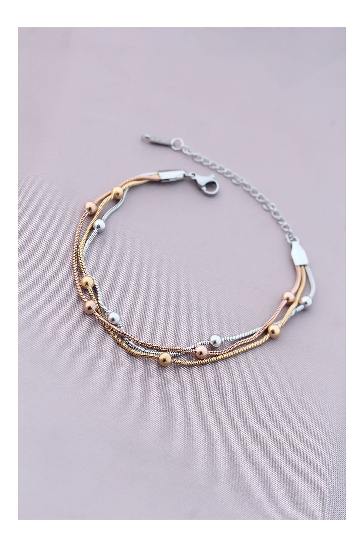 316L Kararmaz Çelik Gümüş Renk Top Zincirli Kadın Bileklik - TJ-BB4172