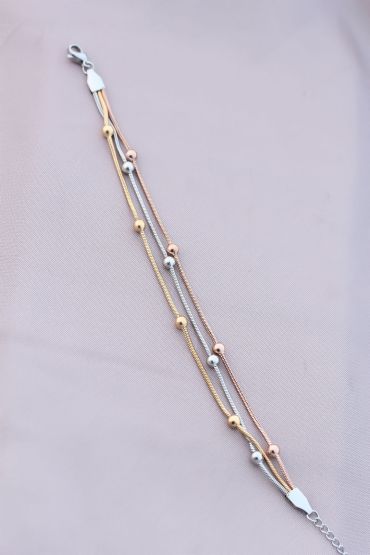 316L Kararmaz Çelik Gümüş Renk Top Zincirli Kadın Bileklik - TJ-BB4172