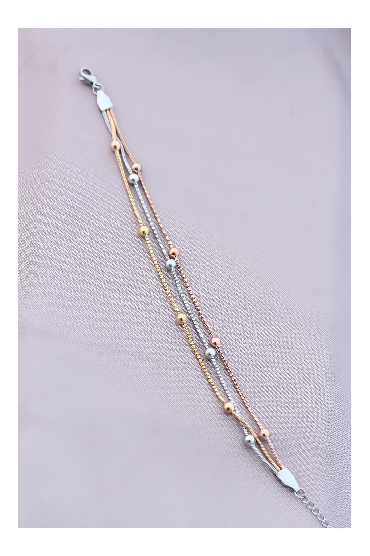 316L Kararmaz Çelik Gümüş Renk Top Zincirli Kadın Bileklik - TJ-BB4172