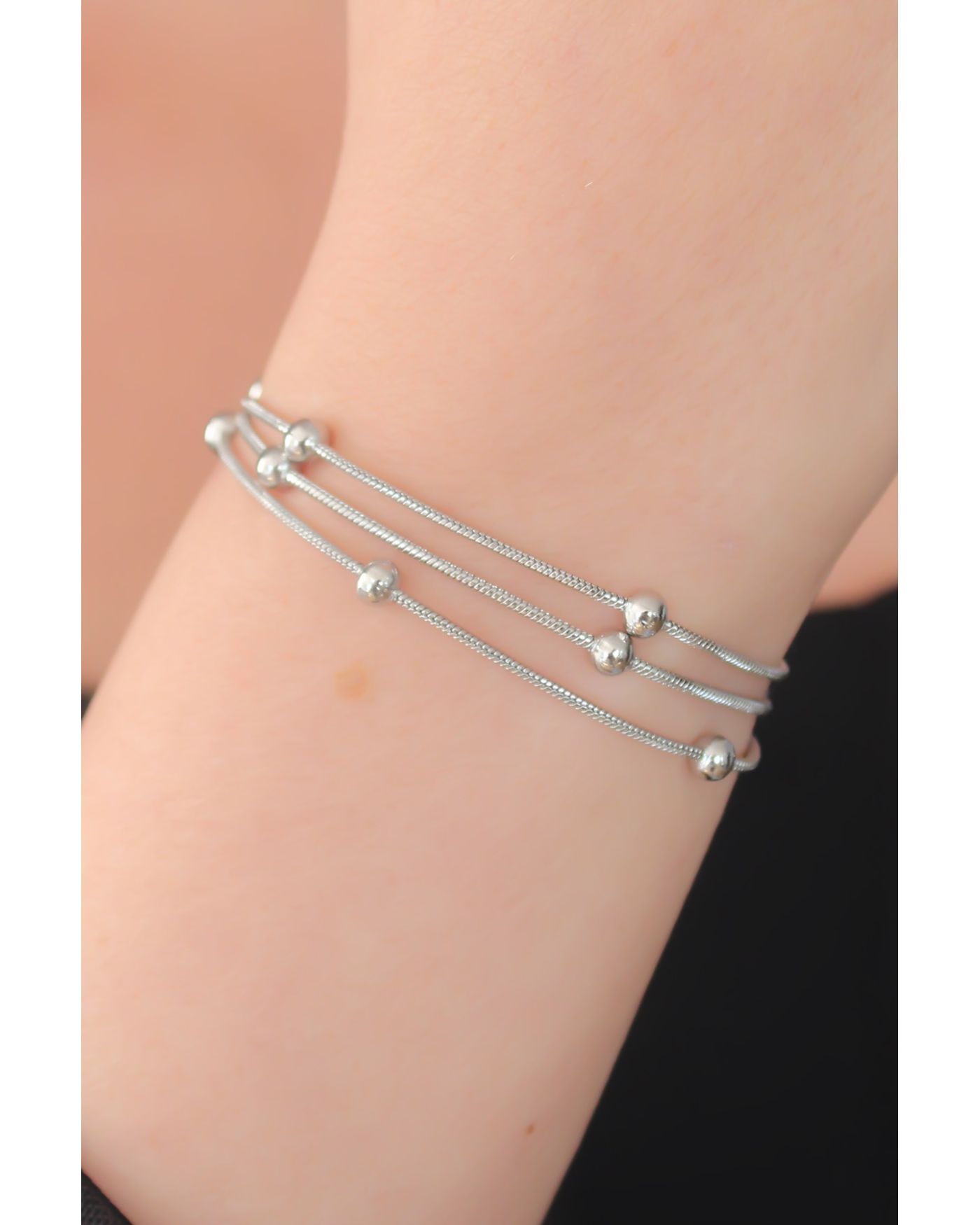 316L Çelik Gümüş Renk Minimal Top Figür Kadın Bileklik - TJ-BB5142