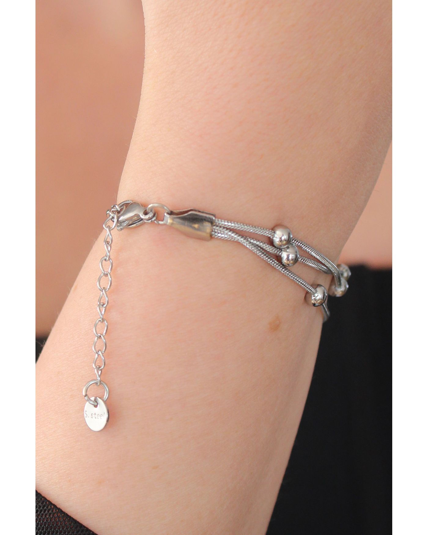 316L Çelik Gümüş Renk Minimal Top Figür Kadın Bileklik - TJ-BB5142