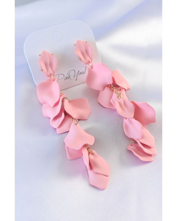 Gold Renk Pembe Yaprak Model Kadın Küpe - TJ-BKP7303