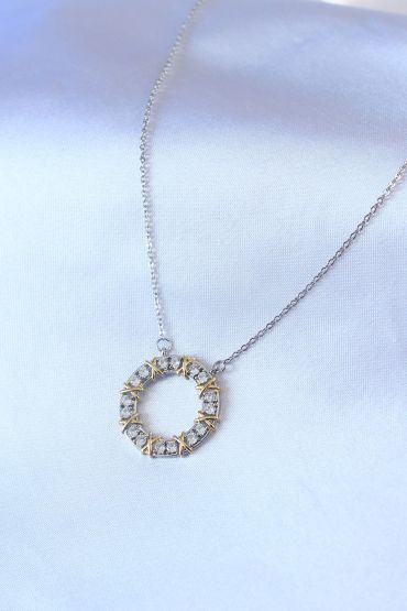 316L Çelik Gümüş Renk Zirkon Taşlı Gold Detay Xoxo Kadın Kolye - TJ-BKO7459