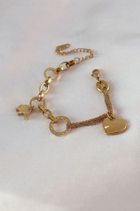 316L Çelik Gold Renk 2'li Zincir Model Zirkon Taş Detay Kadın Bileklik - TJ-BB5457