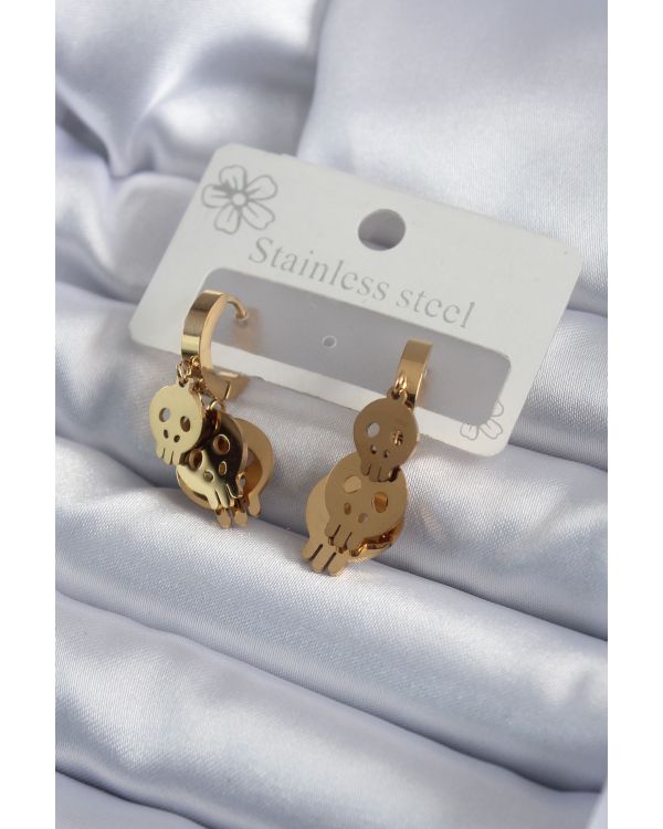 316L Çelik Gold Renk Sallantı Kuru Kafa Model Kadın Küpe - TJ-BKP7974