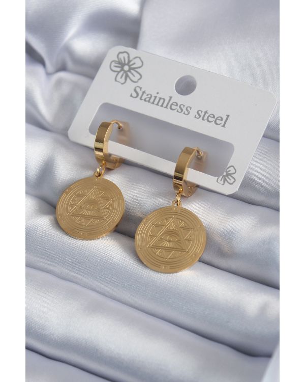 316L Çelik Gold Renk Pentagram İşleme Model Kadın Küpe - TJ-BKP7975