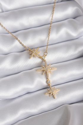 316L Çelik Zincir Gold Renk Zirkon Taşlı Kutup Yıldızı Model Kadın Kolye - TJ-BKO7814