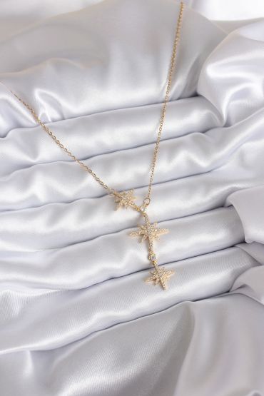 316L Çelik Zincir Gold Renk Zirkon Taşlı Kutup Yıldızı Model Kadın Kolye - TJ-BKO7814