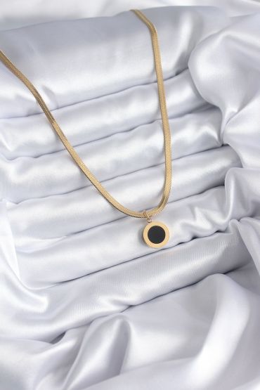 316L Çelik Gold Renk İtalyan Zincir Model İşleme Detay Kadın Kolye - TJ-BKO7867