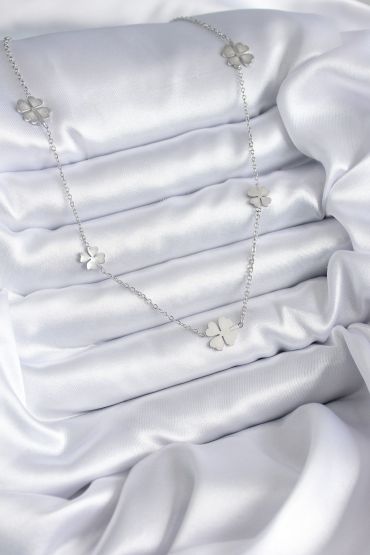 316L Çelik Zincir Gümüş Renk Yonca Model Kadın Kolye - TJ-BKO7870