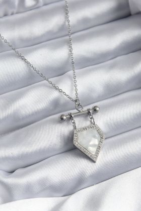 316L Çelik Gümüş Renk Zirkon Taş Detay Kadın Kolye - TJ-BKO7896