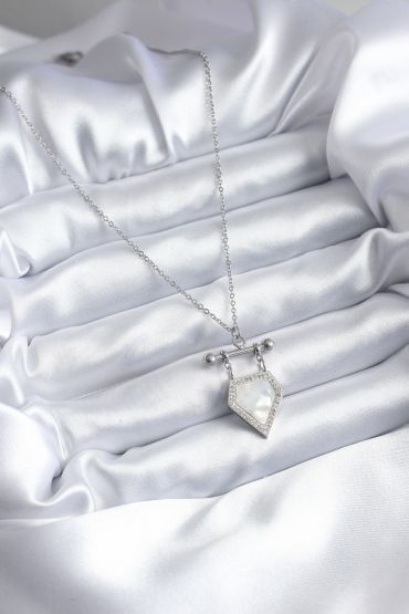 316L Çelik Gümüş Renk Zirkon Taş Detay Kadın Kolye - TJ-BKO7896