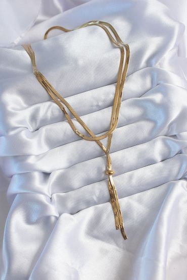 316L Çelik Gold Renk 2'li İtalyan Zincir Asansör Model Sallantı Detay Kadın Kolye - TJ-BKO8025