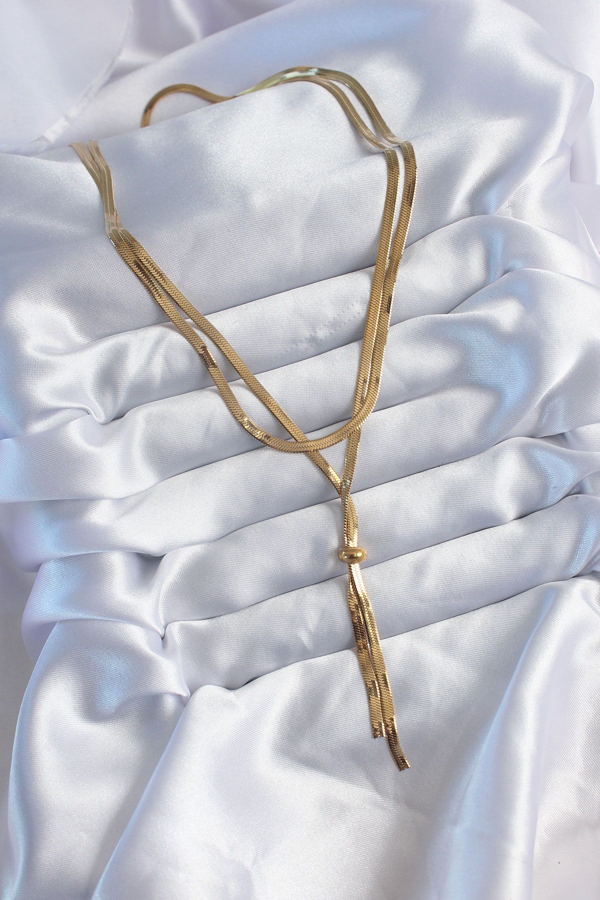 316L Çelik Gold Renk 2'li İtalyan Zincir Asansör Model Sallantı Detay Kadın Kolye - TJ-BKO8025