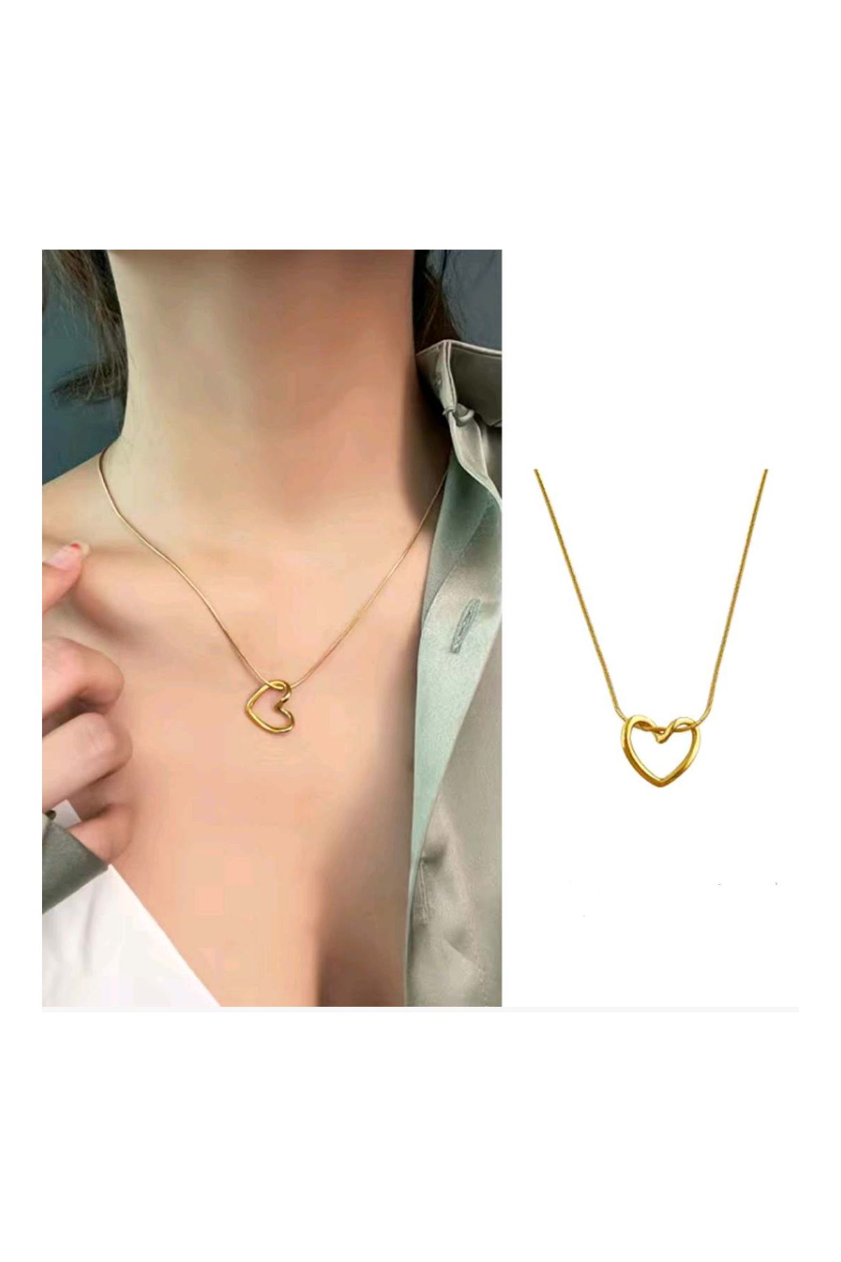 316L Çelik Zincir Gold Renk Kalp Model Kadın Kolye - TJ-BKO8033