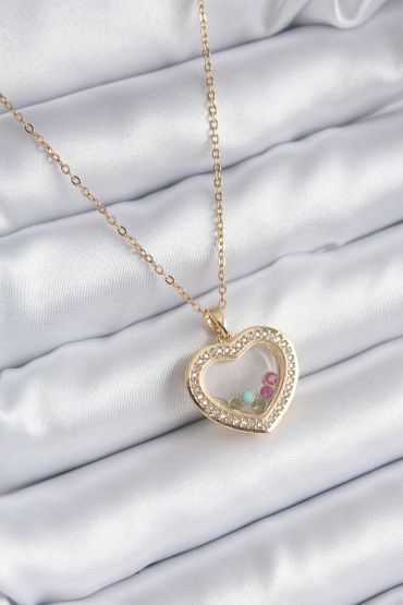 316L Çelik Gold Renk Zirkon Taş Detay Kalp Fanus Model Kadın Kolye - TJ-BKO8196