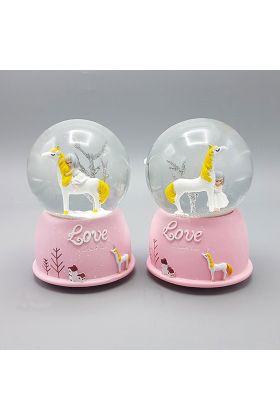 Mini Işıklı Sevimli Atlı Kız Kar Küresi