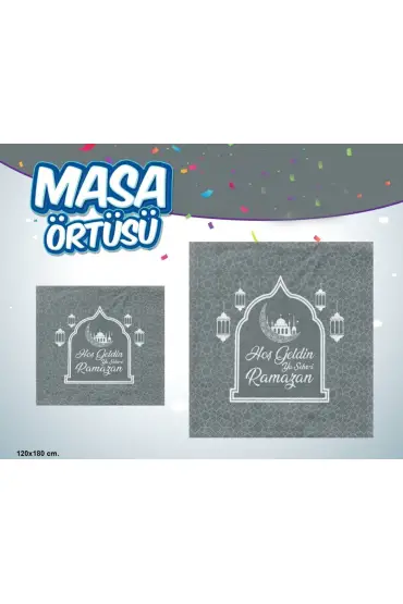 Hoşgeldin Ya Şehr-i Ramazan Yazılı Masa Örtüsü Gümüş 120x180 cm