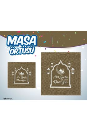 Hoşgeldin Ya Şehr-i Ramazan Yazılı Masa Örtüsü Gold 120x180 cm