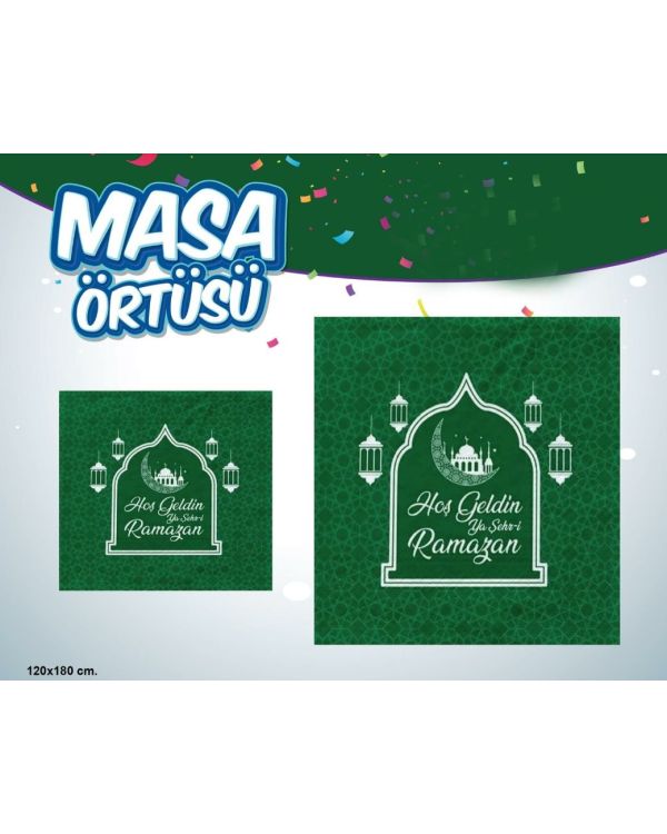 Hoşgeldin Ya Şehr-i Ramazan Yazılı Masa Örtüsü Yeşil 120x180 cm