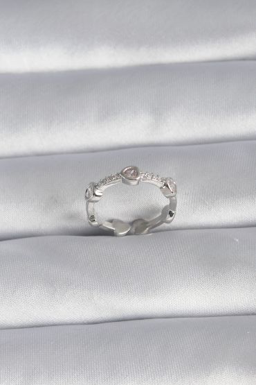 Pirinç Gümüş Renk Kalp Model Zirkon Taş Detay Kadın Yüzük - TJ-BYK3005