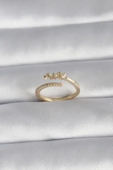 Pirinç Gold Renk Zirkon Taş Detay Kalp Model Kadın Yüzük - TJ-BYK3015
