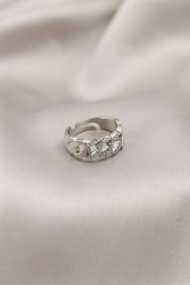 Gümüş Renk Metal Zincir Model Taşlı Kadın Yüzük - TJ-BYK2200