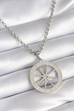 316L Çelik Gümüş Renk Zirkon Taşlı Rüya Kapanı Model İşeme Detay Kadın Kolye - TJ-BKO8267