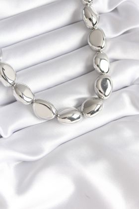 316L Çelik Gümüş Renk Çakıl Model Kadın Kolye - TJ-BKO8275