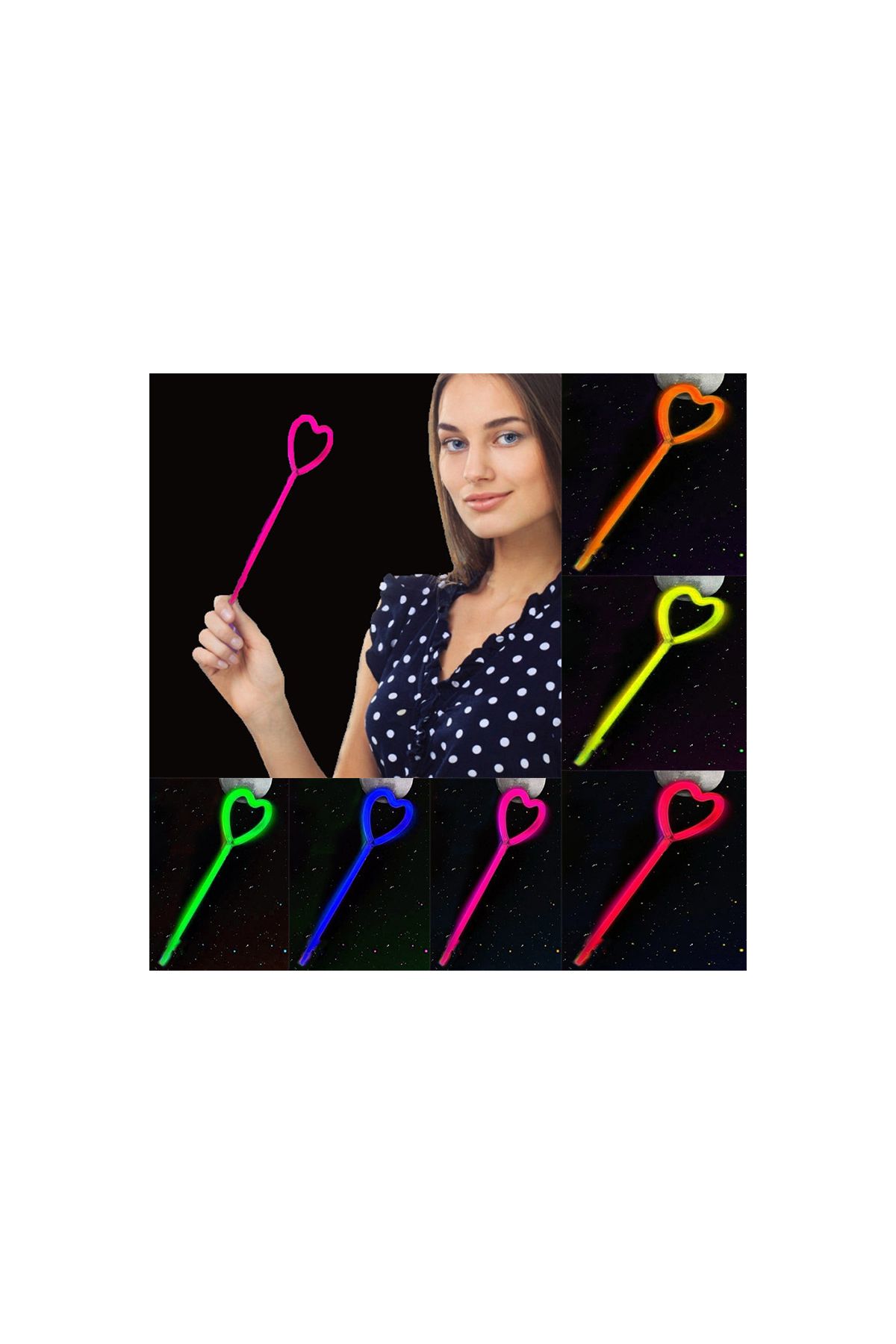 Karanlıkta Yanan Glow Stick Partisi Kalp Şekilli Asa Sopa 6 Renk 6 Adet