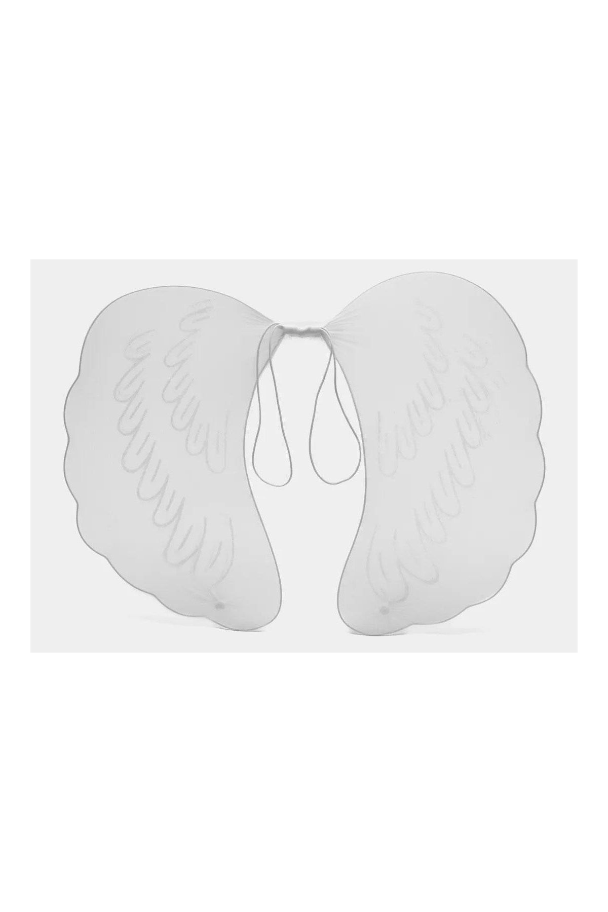 Beyaz Renk Ortası Beyaz Tüylü Tül Peri Kanadı 40x50 Cm