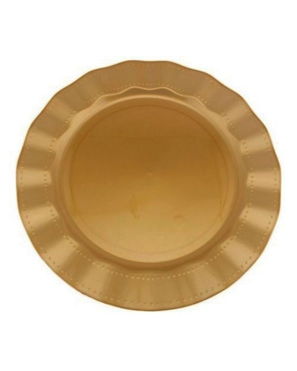 Altın Rengi Lüks Plastik Mika Yuvarlak Tabak 26 cm 6 Adet