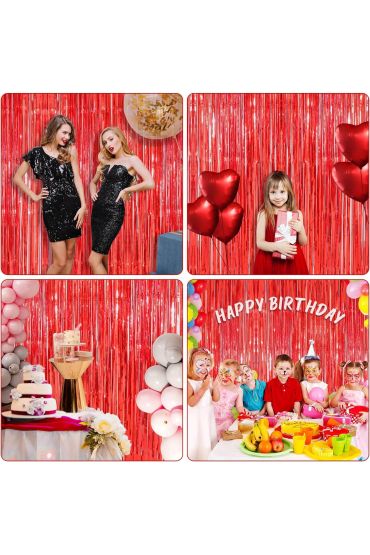 Kırmızı Renk Ekstra Metalize Parlak Saçaklı Arka Fon Perde İthal A Kalite 1x2 Metre