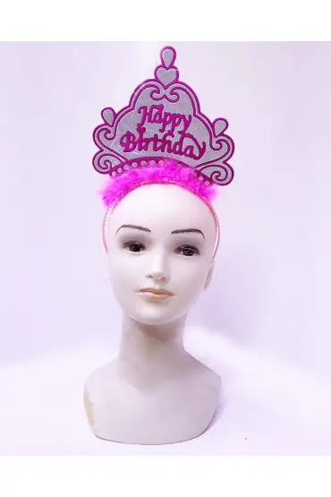  192 Happy Birthday Neon Pembe Renk Doğum Günü Tacı 24x15 cm (4172)
