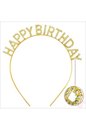 Altın Gold Renk Kristal Taşlı Parlak Happy Birthday Taç 16x17 cm ( )