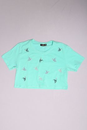  275 10-16 Yaş Taşlı Çocuk Tişört Mint