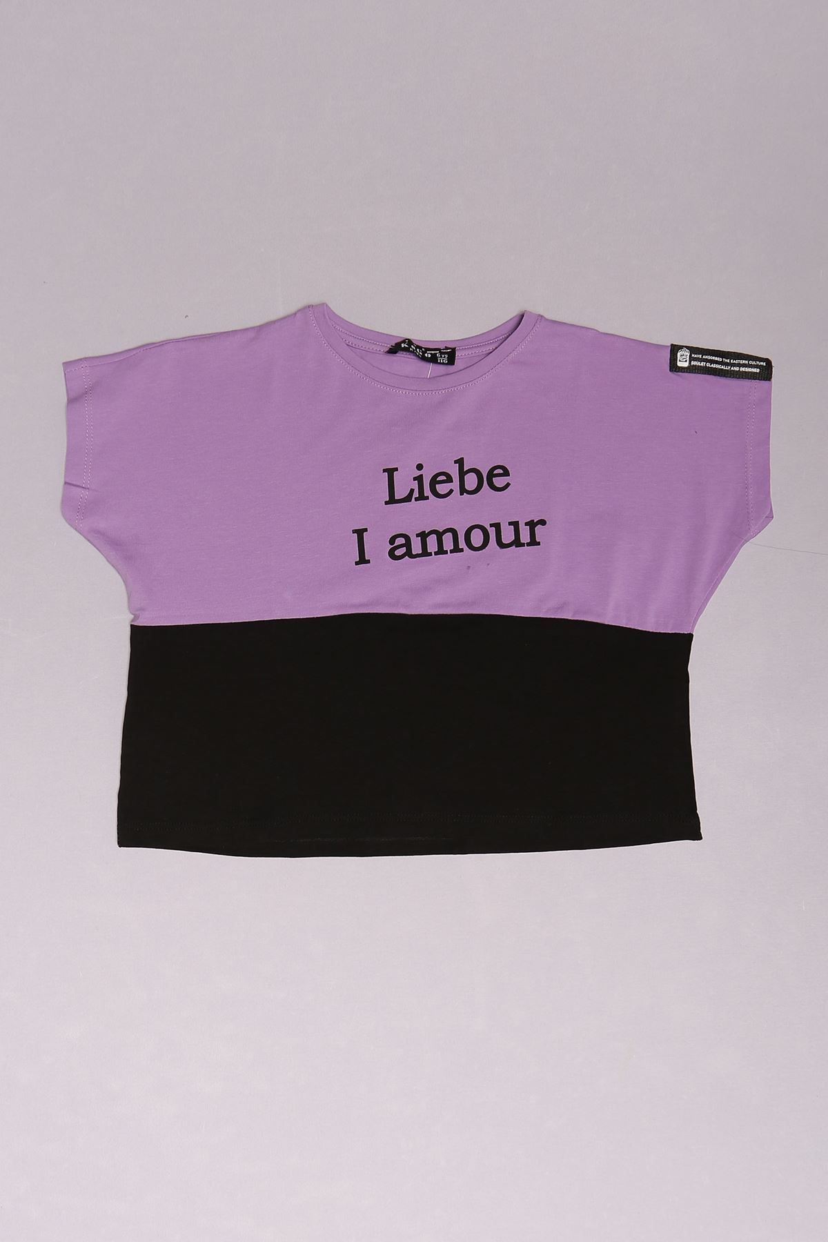 275 6-9 Yaş Baskılı Crop Çocuk Tişört Lilasiyah