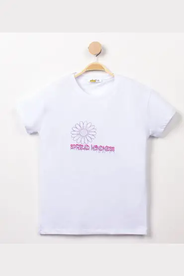  275 13-16 Yaş Baskılı Çocuk Tişört Beyaz